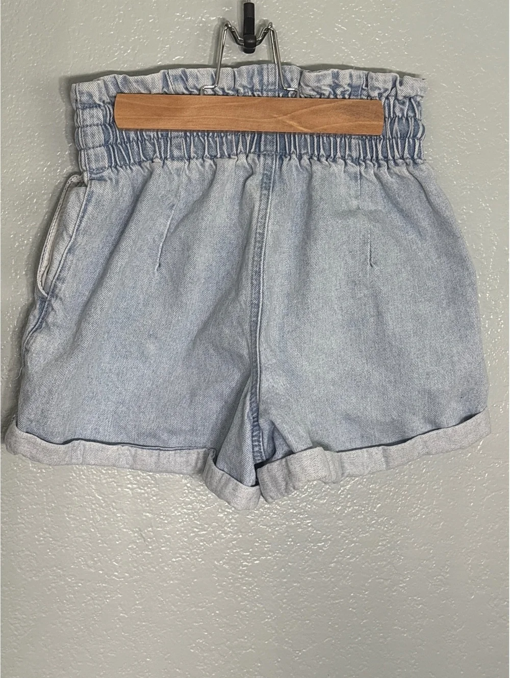 80s retro style Paper bag roll cuffed denim shorts small